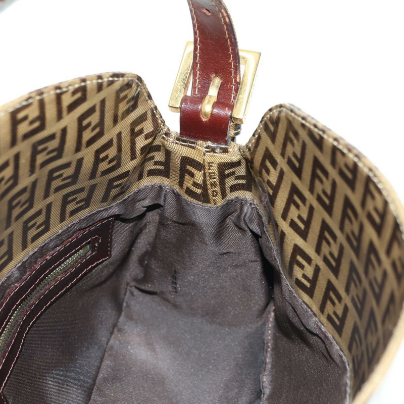 【日本直送】FENDI Zucchino 帆布 Mamma Baguette 包，塗佈帆布，米色金色，正品 175878SAM-21