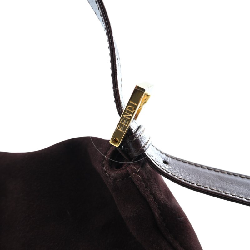 中古 芬迪 Fendi 棕色麂皮 Mamma Suede Mamma Baguette 法棍包  Dark Brown 深棕色手袋-12