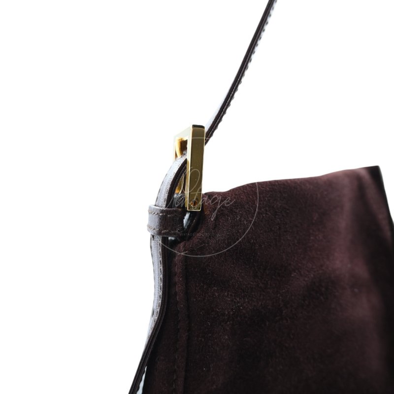 中古 芬迪 Fendi 棕色麂皮 Mamma Suede Mamma Baguette 法棍包  Dark Brown 深棕色手袋-13