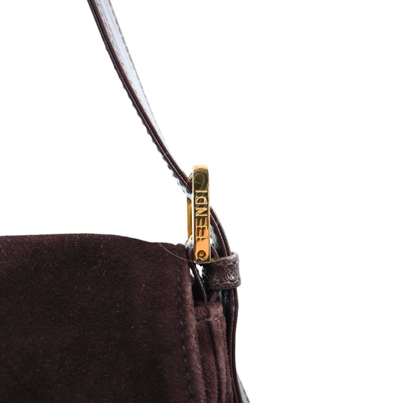 中古 芬迪 Fendi 棕色麂皮 Mamma Suede Mamma Baguette 法棍包  Dark Brown 深棕色手袋-14