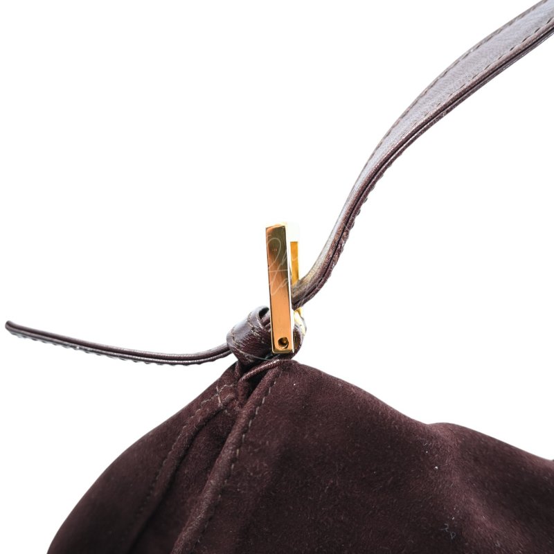 中古 芬迪 Fendi 棕色麂皮 Mamma Suede Mamma Baguette 法棍包  Dark Brown 深棕色手袋-15