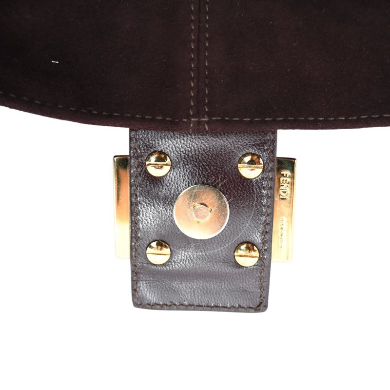 中古 芬迪 Fendi 棕色麂皮 Mamma Suede Mamma Baguette 法棍包  Dark Brown 深棕色手袋-17