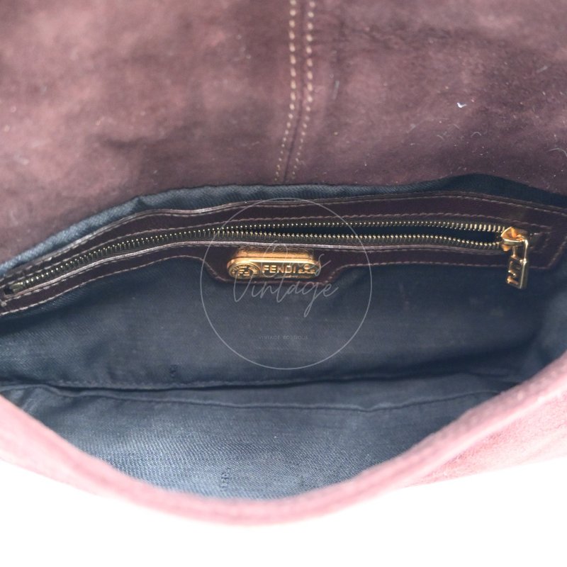 中古 芬迪 Fendi 棕色麂皮 Mamma Suede Mamma Baguette 法棍包  Dark Brown 深棕色手袋-25