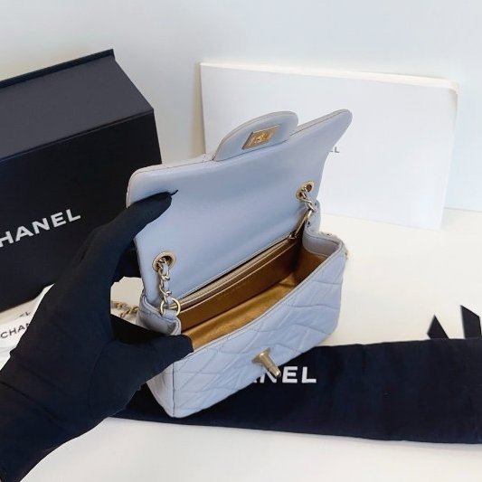 近新品 香奈兒/Chanel 灰色金球方胖子 金珠鏈條包-10