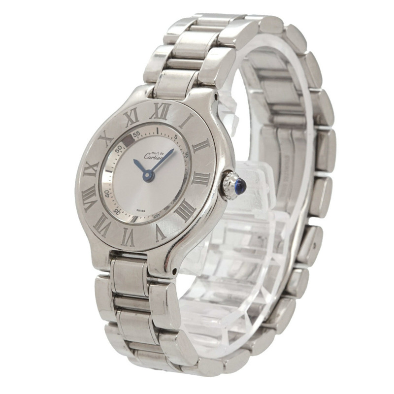 卡地亞 Must 21 Vingt-et-un W10109T2 女士腕錶 銀色石英 Must21-1