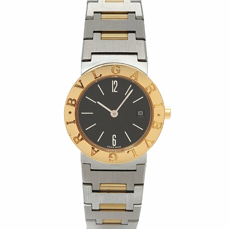 寶格麗 BB26SGD 女士腕錶，日期顯示，黑色 YG 黃金石英錶-0