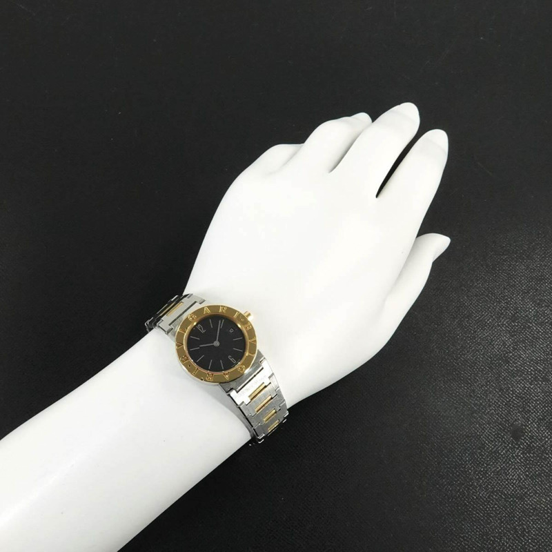 寶格麗 BB26SGD 女士腕錶，日期顯示，黑色 YG 黃金石英錶-3