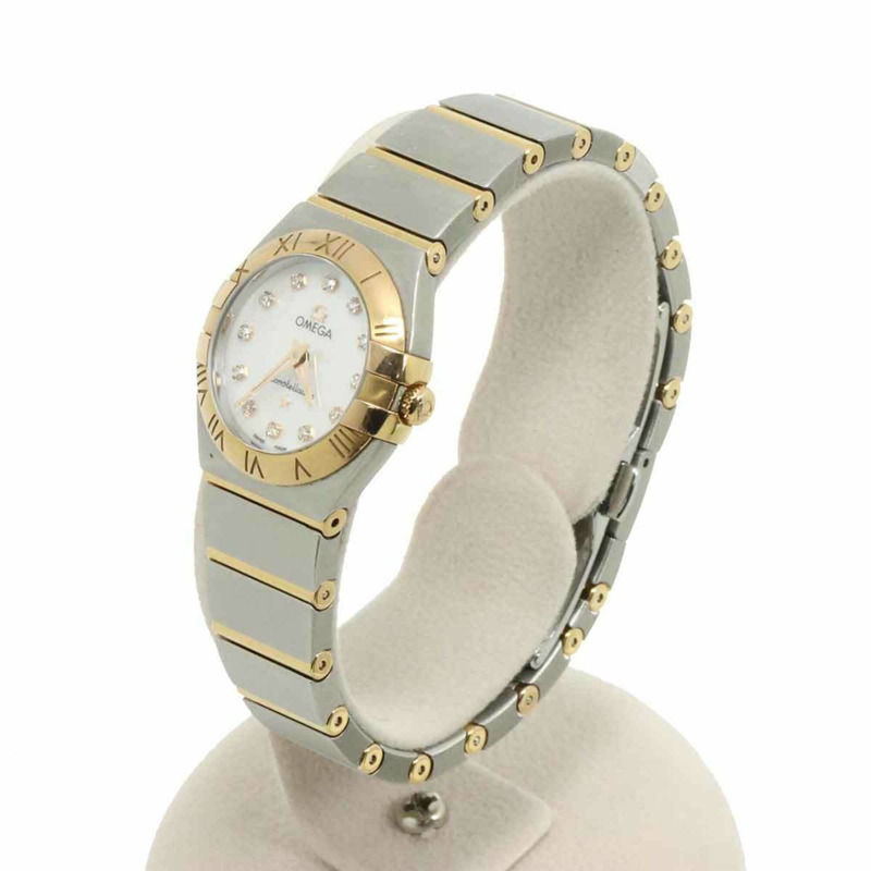 歐米茄星座系列拋光雙色123 20 24 60 55 001女士腕錶，12顆鑽石，白色珍珠貝母錶殼，18K鍍金石英機芯-2