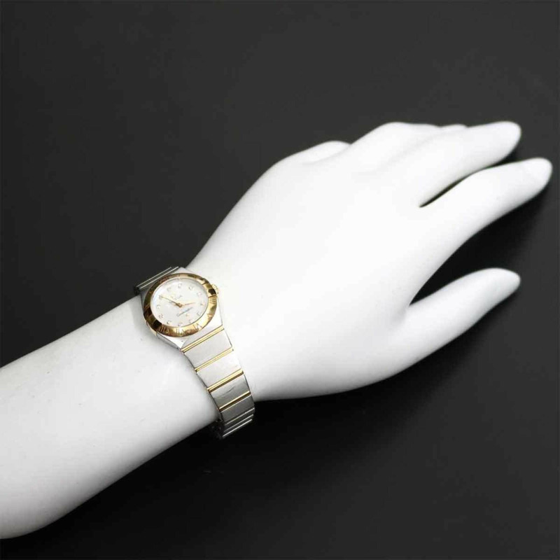 歐米茄星座系列拋光雙色123 20 24 60 55 001女士腕錶，12顆鑽石，白色珍珠貝母錶殼，18K鍍金石英機芯-3