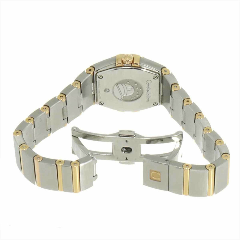 歐米茄星座系列拋光雙色123 20 24 60 55 001女士腕錶，12顆鑽石，白色珍珠貝母錶殼，18K鍍金石英機芯-4