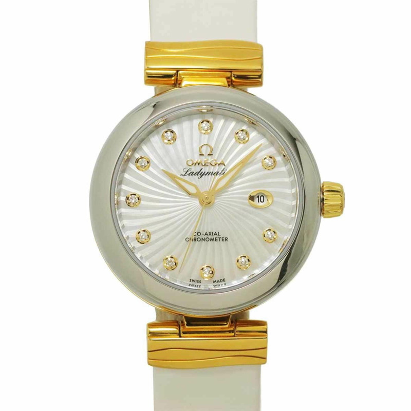 歐米茄碟飛系列 Ladymatic 同軸組合腕錶 425 22 34 20 55 002 女士腕錶，11 鑽，日期顯示，白色錶殼，18K 黃金，自動上鍊-0