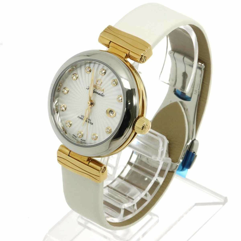 歐米茄碟飛系列 Ladymatic 同軸組合腕錶 425 22 34 20 55 002 女士腕錶，11 鑽，日期顯示，白色錶殼，18K 黃金，自動上鍊-2