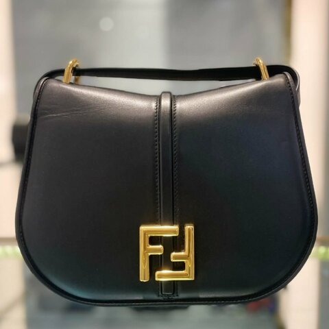 FENDI 全皮雙F斜背包 黑色