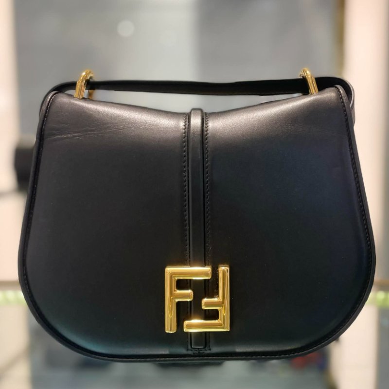 FENDI 全皮雙F斜背包 黑色-0