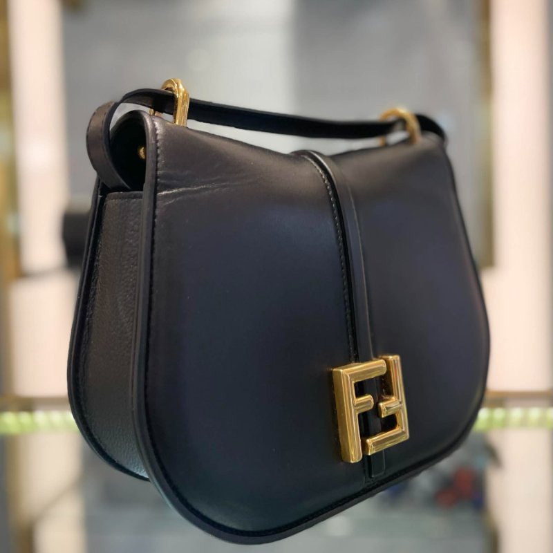 FENDI 全皮雙F斜背包 黑色-1
