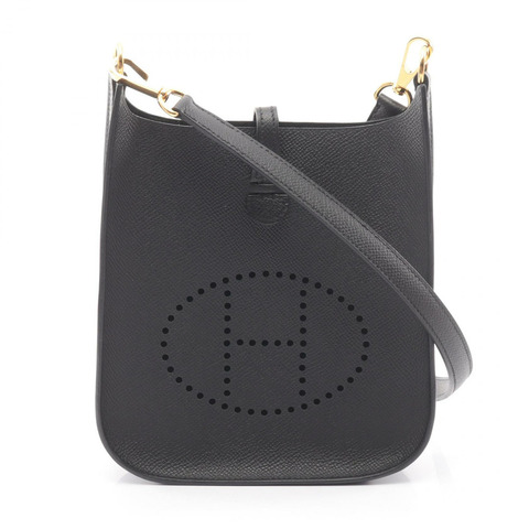 愛馬仕 Evelyne Sellier 16 肩挎包，Epsom 皮革，黑色，金色五金，二手