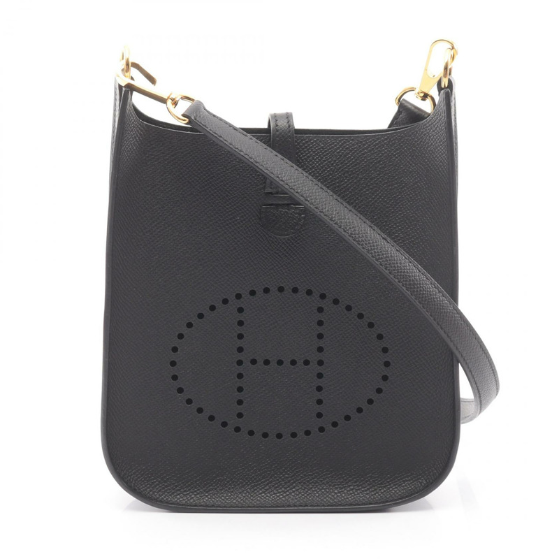 愛馬仕 Evelyne Sellier 16 肩挎包，Epsom 皮革，黑色，金色五金，二手-0