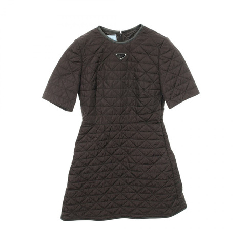 PRADA RE-NYLON 三角標誌絎縫短袖洋裝 #38 黑色 二手女款