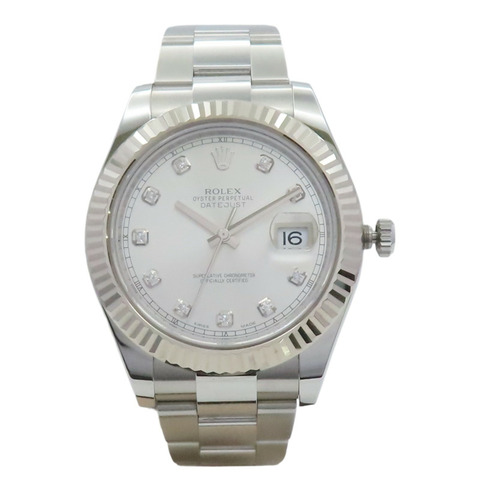 Datejust 41 銀色鑽石面盤 不鏽鋼 白金 腕錶【ROLEX 勞力士】 116334