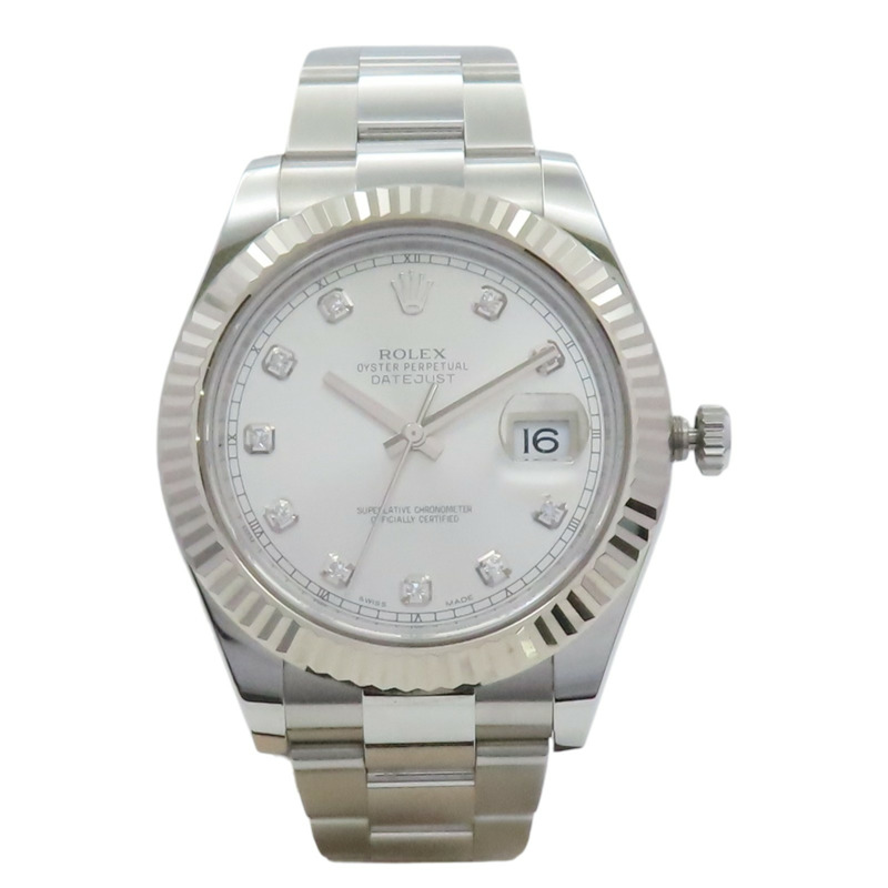 Datejust 41 銀色鑽石面盤 不鏽鋼 白金 腕錶【ROLEX 勞力士】 116334-0