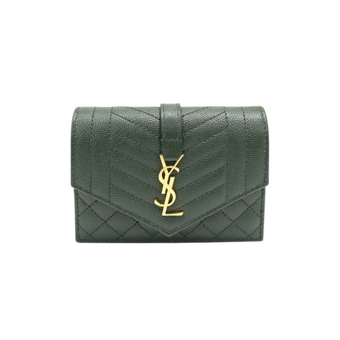 綠色 牛皮 扣式卡片零錢包【SAINT LAURENT YSL 聖羅蘭 】 651027