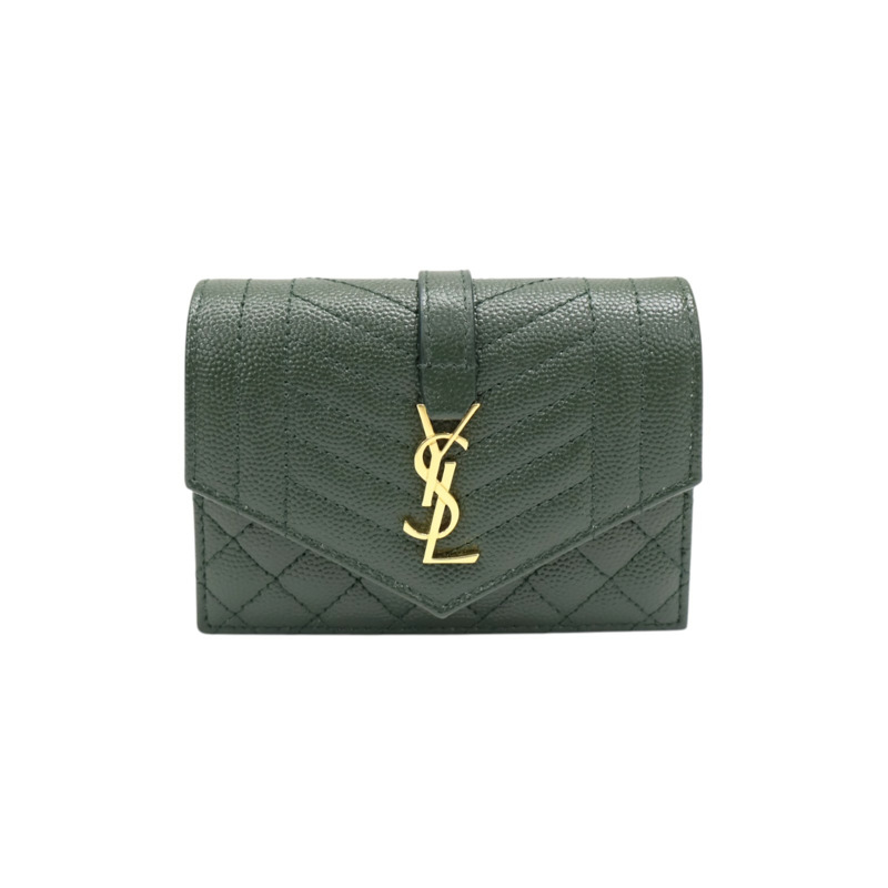 綠色 牛皮 扣式卡片零錢包【SAINT LAURENT YSL 聖羅蘭 】 651027-0