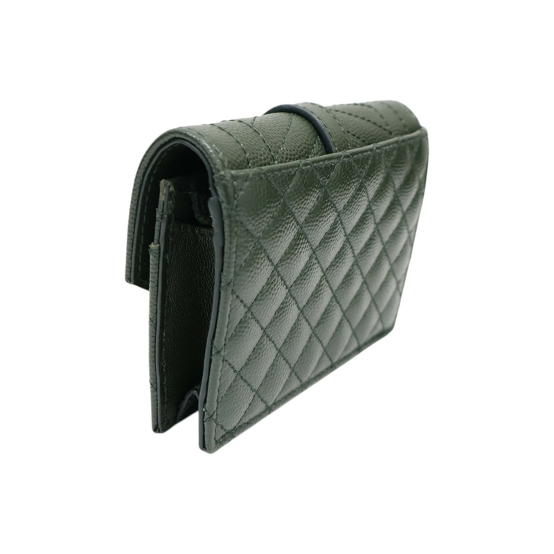 綠色 牛皮 扣式卡片零錢包【SAINT LAURENT YSL 聖羅蘭 】 651027-1