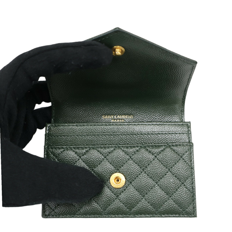 綠色 牛皮 扣式卡片零錢包【SAINT LAURENT YSL 聖羅蘭 】 651027-2