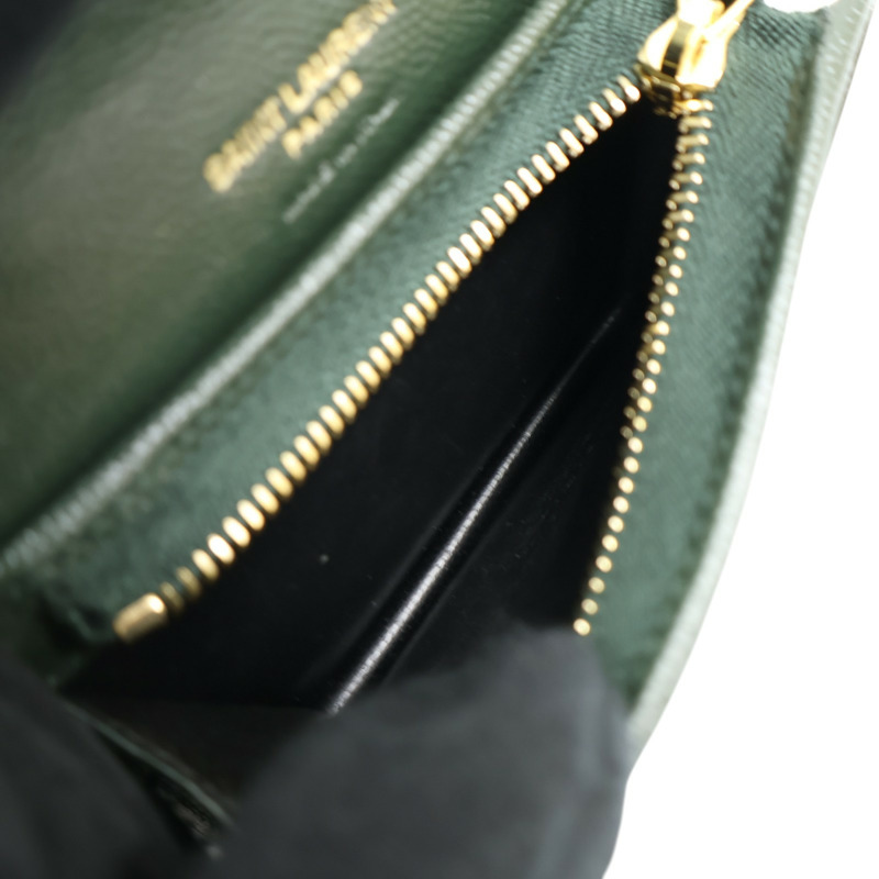 綠色 牛皮 扣式卡片零錢包【SAINT LAURENT YSL 聖羅蘭 】 651027-3