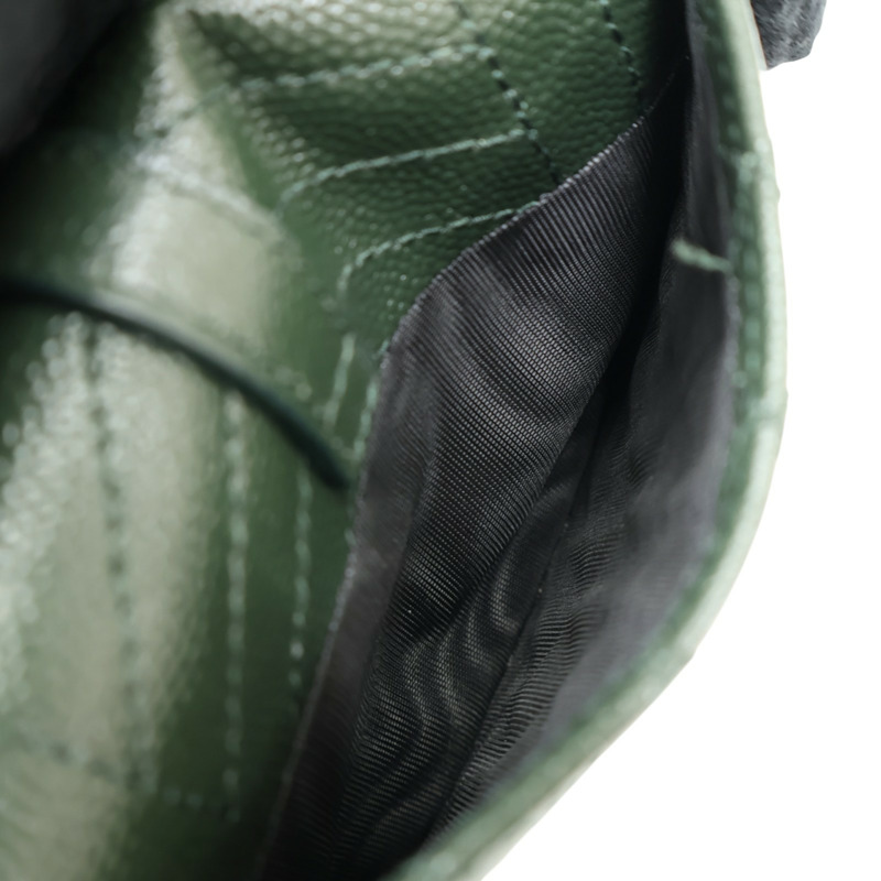 綠色 牛皮 扣式卡片零錢包【SAINT LAURENT YSL 聖羅蘭 】 651027-5