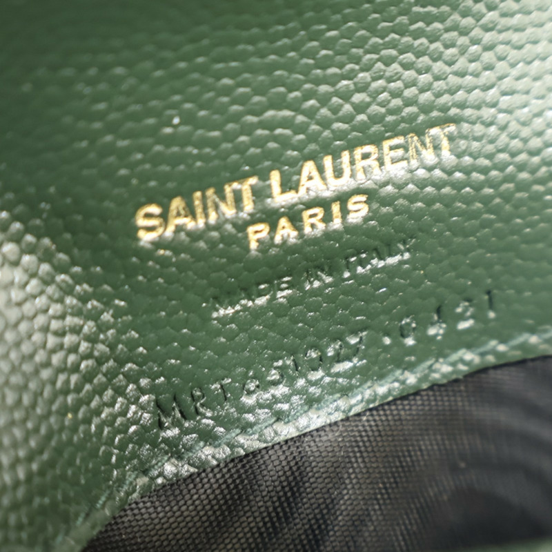 綠色 牛皮 扣式卡片零錢包【SAINT LAURENT YSL 聖羅蘭 】 651027-6