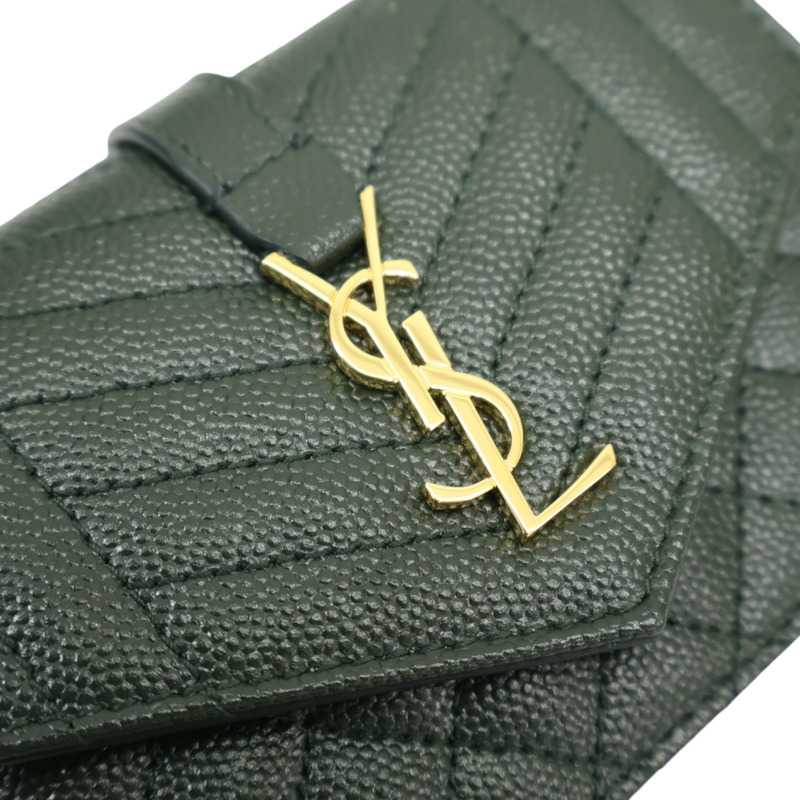 綠色 牛皮 扣式卡片零錢包【SAINT LAURENT YSL 聖羅蘭 】 651027-7
