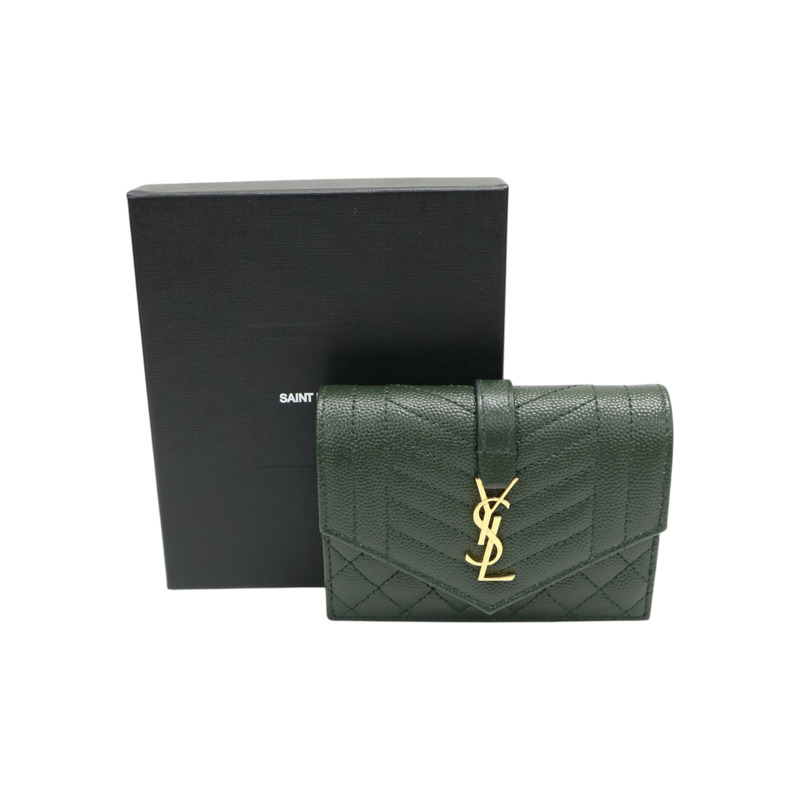 綠色 牛皮 扣式卡片零錢包【SAINT LAURENT YSL 聖羅蘭 】 651027-8