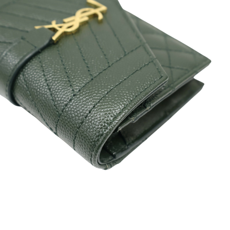 綠色 牛皮 扣式卡片零錢包【SAINT LAURENT YSL 聖羅蘭 】 651027-9