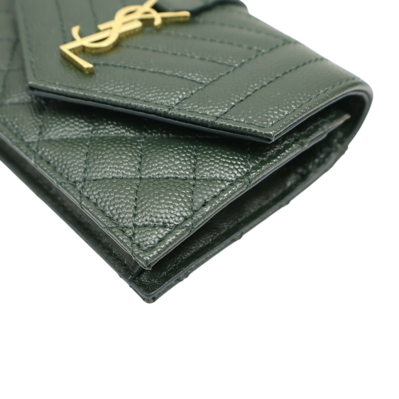 綠色 牛皮 扣式卡片零錢包【SAINT LAURENT YSL 聖羅蘭 】 651027-10