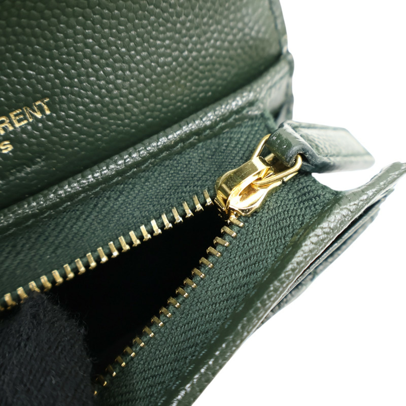 綠色 牛皮 扣式卡片零錢包【SAINT LAURENT YSL 聖羅蘭 】 651027-11