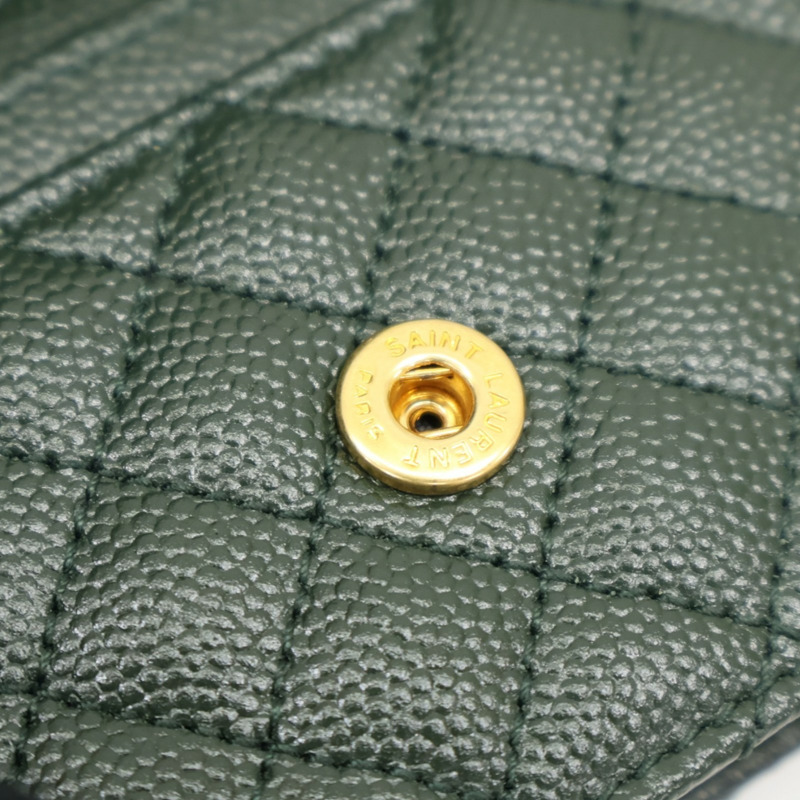 綠色 牛皮 扣式卡片零錢包【SAINT LAURENT YSL 聖羅蘭 】 651027-12