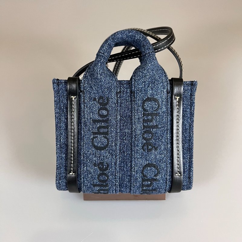 全新品 CHLOE 藍牛仔WOODY NANO 肩背包-1