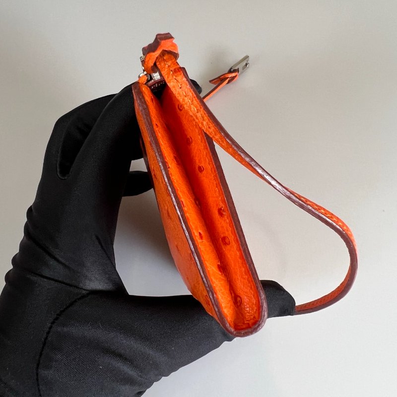 HERMES □O刻 橘鴕鳥皮卡夾-3