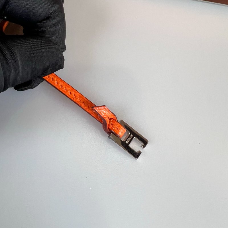 HERMES □O刻 橘鴕鳥皮卡夾-6