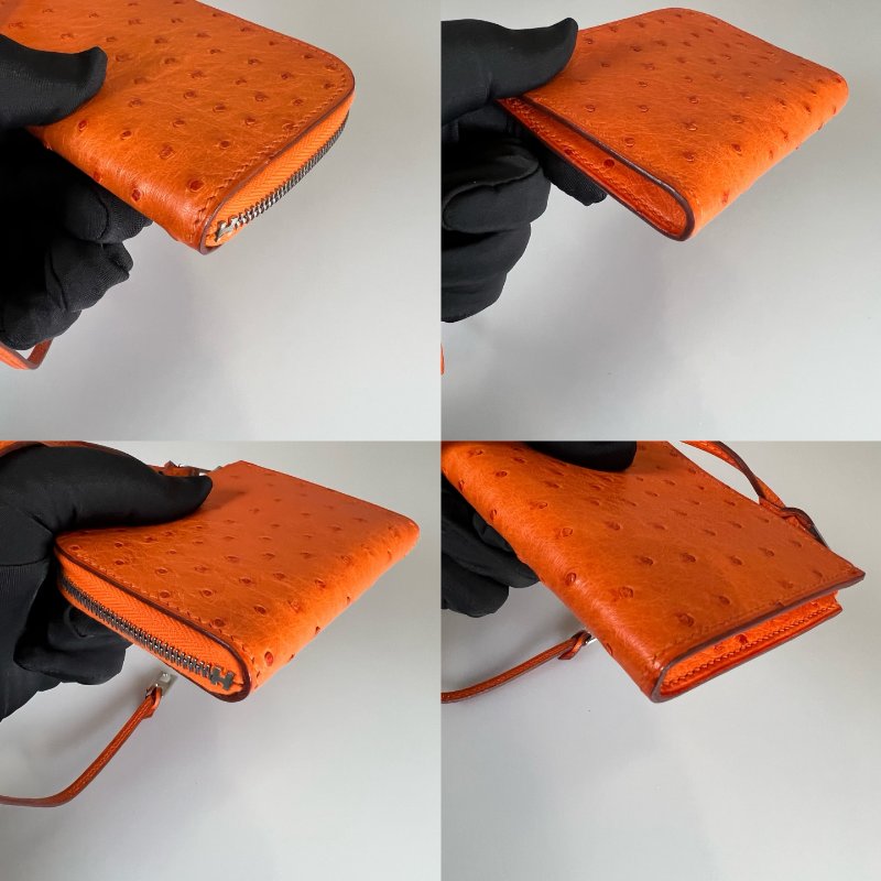 HERMES □O刻 橘鴕鳥皮卡夾-7