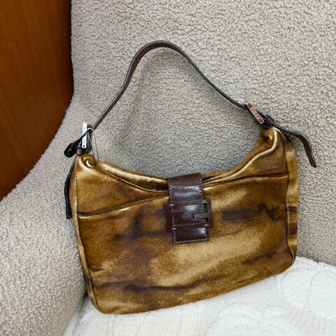 中古 芬迪 Fendi 棕色小馬毛 Brown Pony Hair  棕黑色肩背包