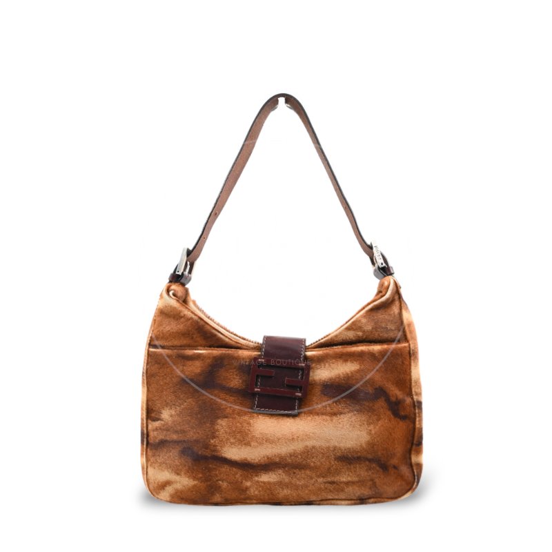 中古 芬迪 Fendi 棕色小馬毛 Brown Pony Hair  棕黑色肩背包-5