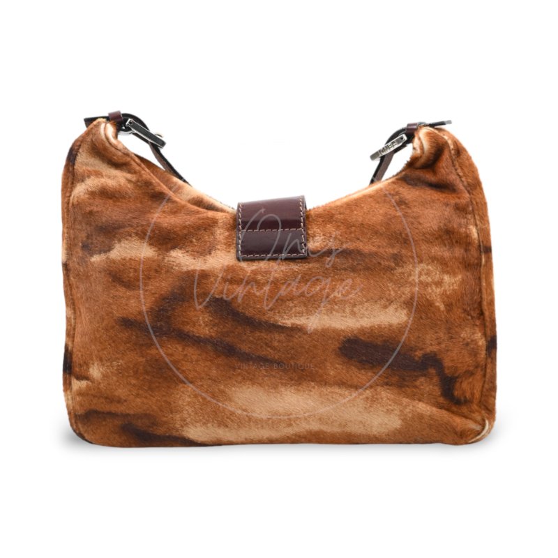 中古 芬迪 Fendi 棕色小馬毛 Brown Pony Hair  棕黑色肩背包-6