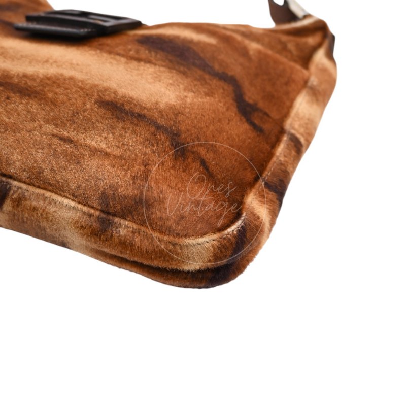 中古 芬迪 Fendi 棕色小馬毛 Brown Pony Hair  棕黑色肩背包-9