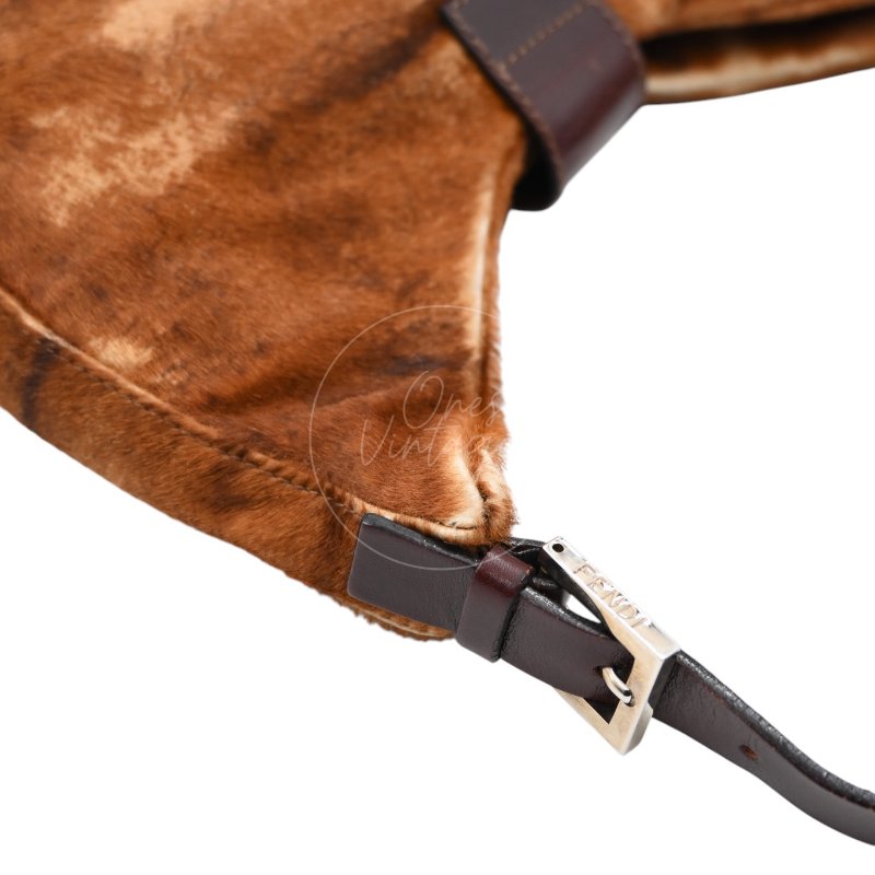 中古 芬迪 Fendi 棕色小馬毛 Brown Pony Hair  棕黑色肩背包-14