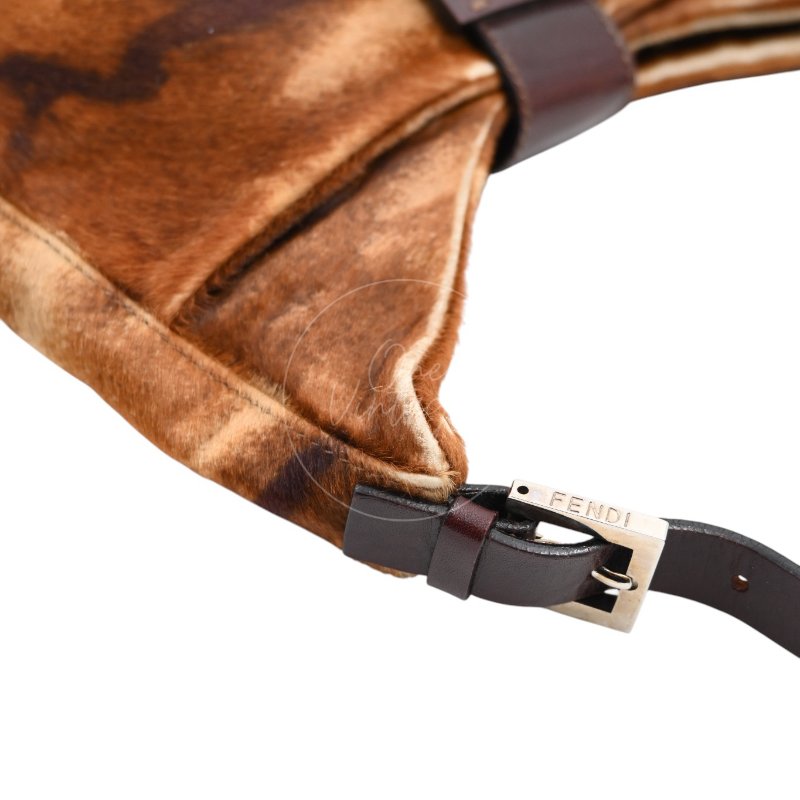 中古 芬迪 Fendi 棕色小馬毛 Brown Pony Hair  棕黑色肩背包-16