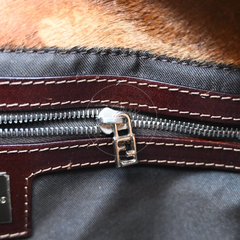 中古 芬迪 Fendi 棕色小馬毛 Brown Pony Hair  棕黑色肩背包-17