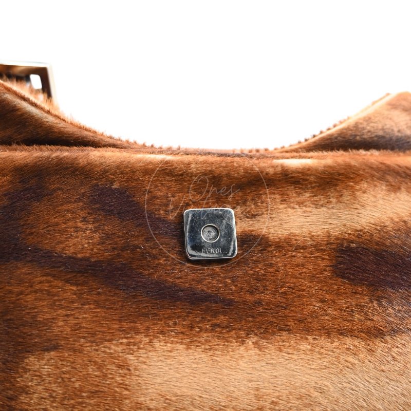 中古 芬迪 Fendi 棕色小馬毛 Brown Pony Hair  棕黑色肩背包-18