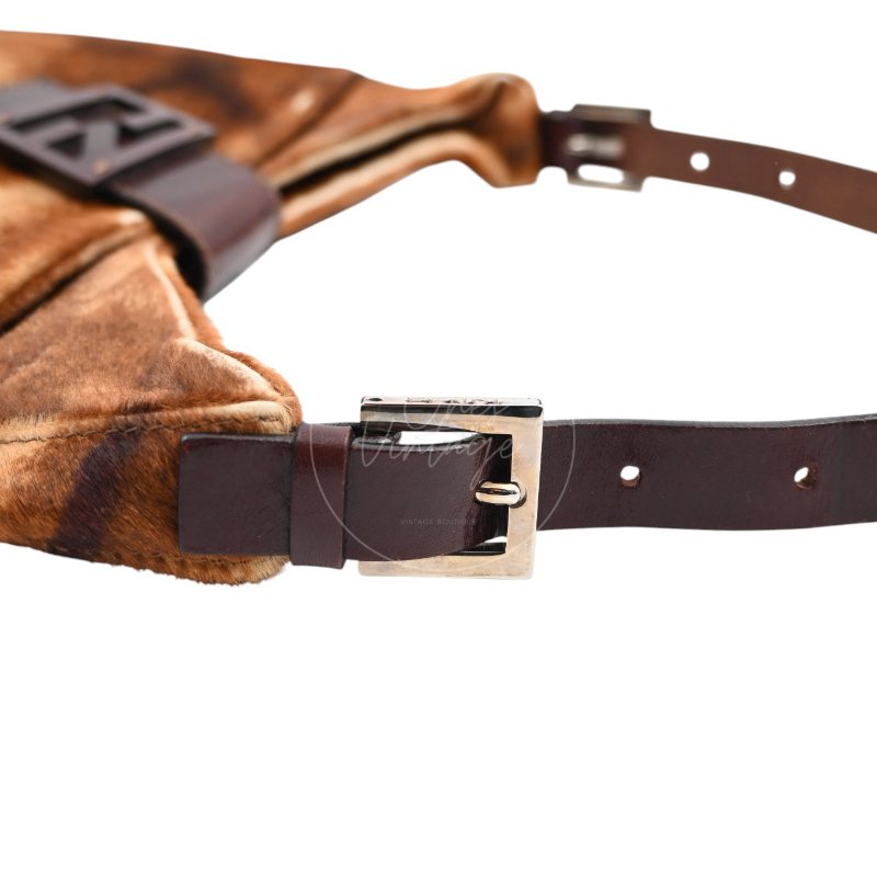 中古 芬迪 Fendi 棕色小馬毛 Brown Pony Hair  棕黑色肩背包-25